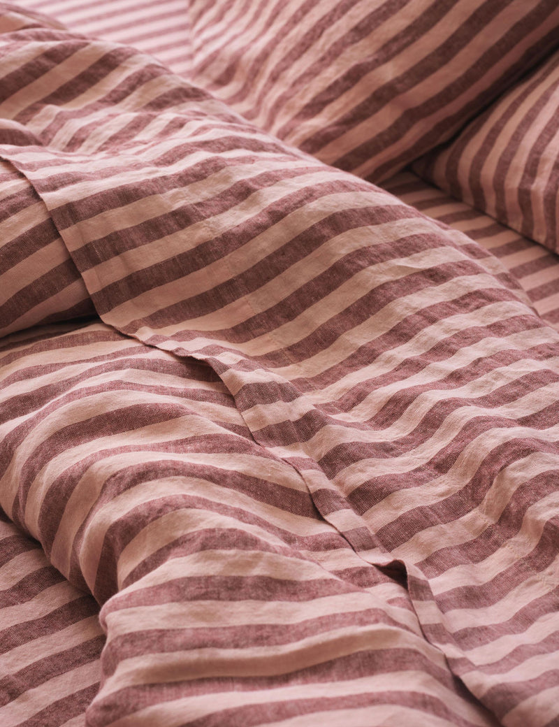 Piglet in Bed Pure Linen Striped Flat Sheet Sandstone Red Pembroke Stripe