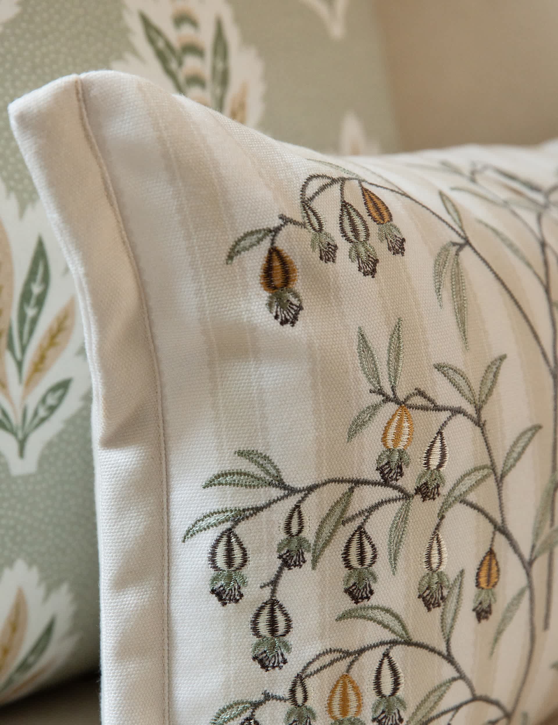Sanderson embroidered Chinese lanterns scatter cushion (British brand)