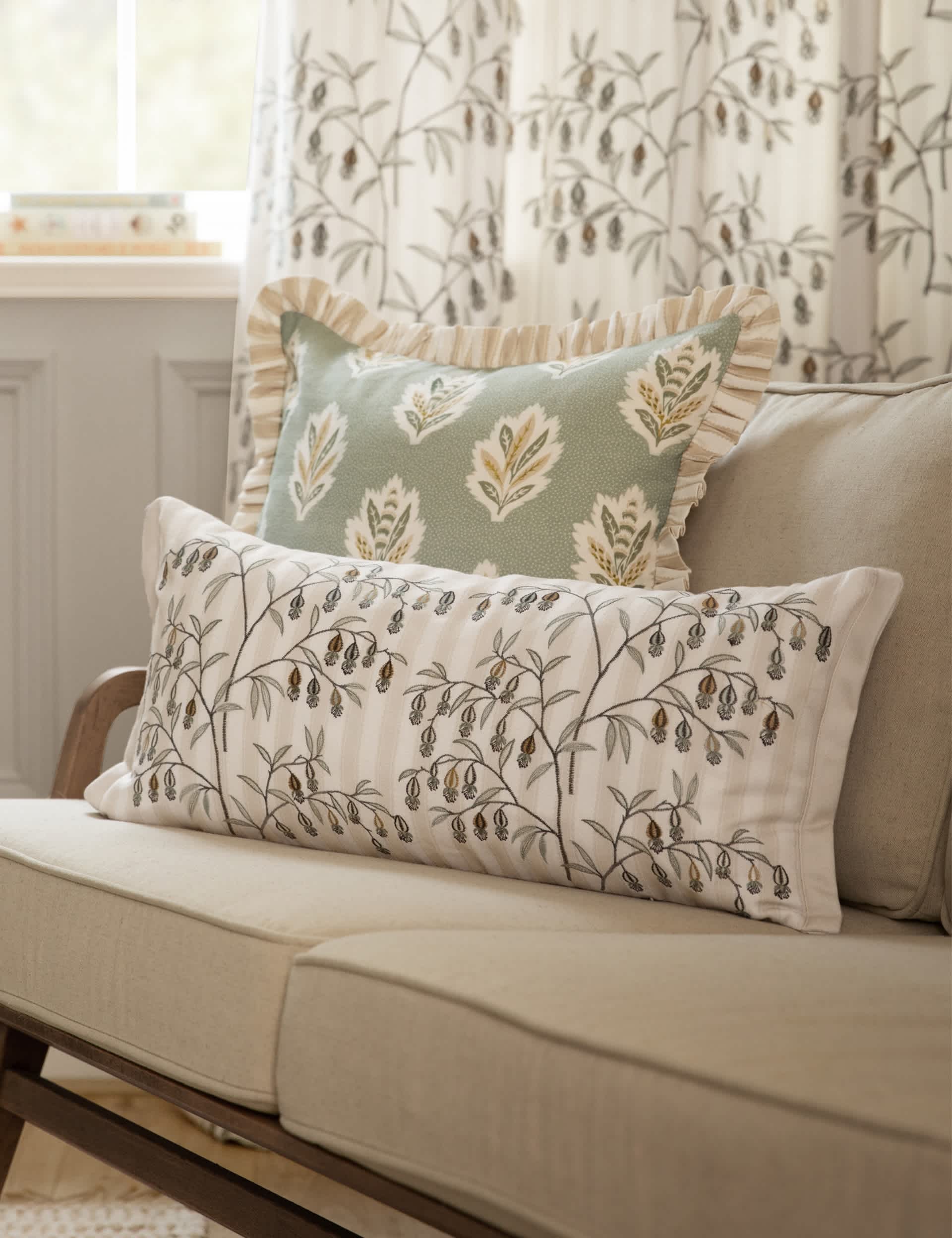 Sanderson embroidered Chinese lanterns scatter cushion (British brand)