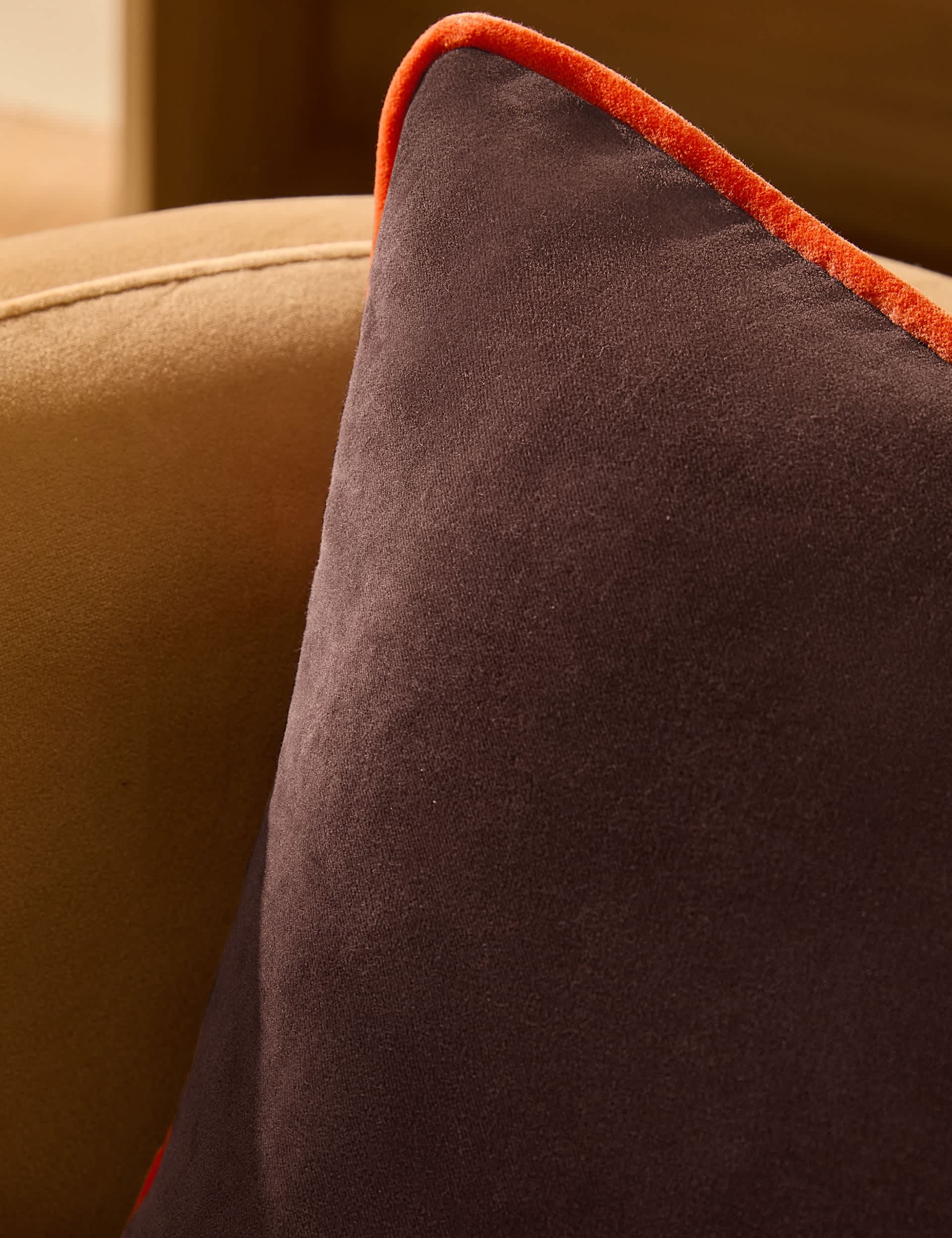 MADE Bailey brushed cotton velvet cushion with contrast piping, imported from the UK