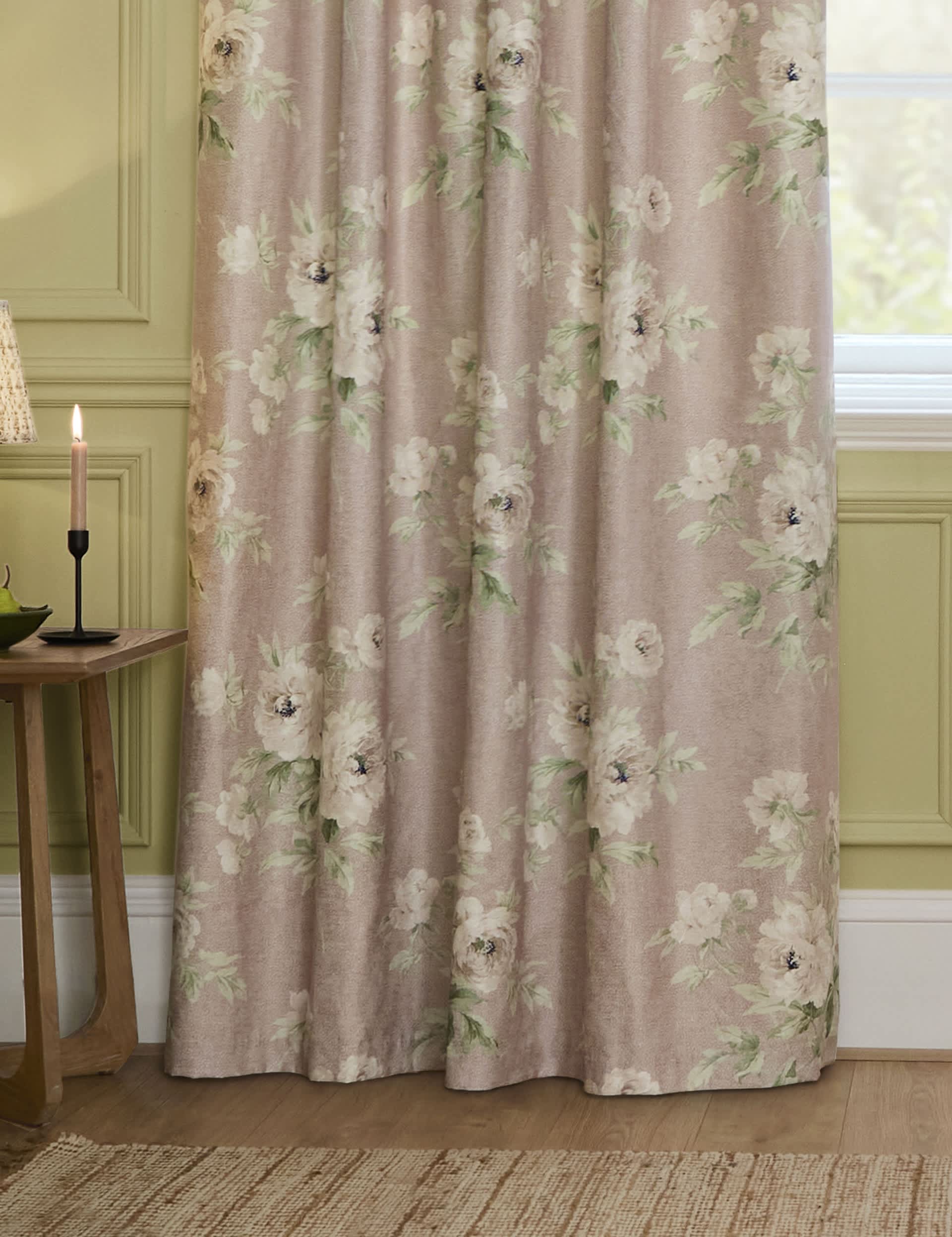 Sanderson Adele chenille pencil pleat curtains, imported from the UK