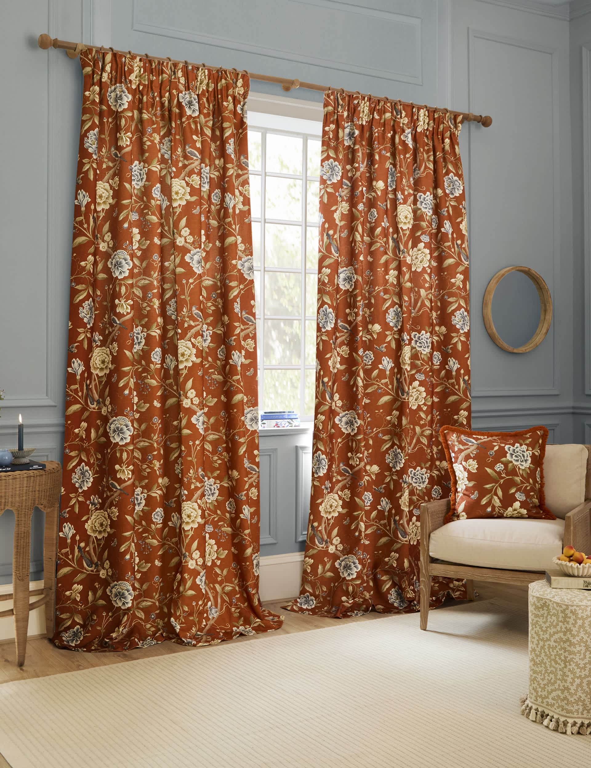 Sanderson Porcelain Garden chenille curtains, UK version