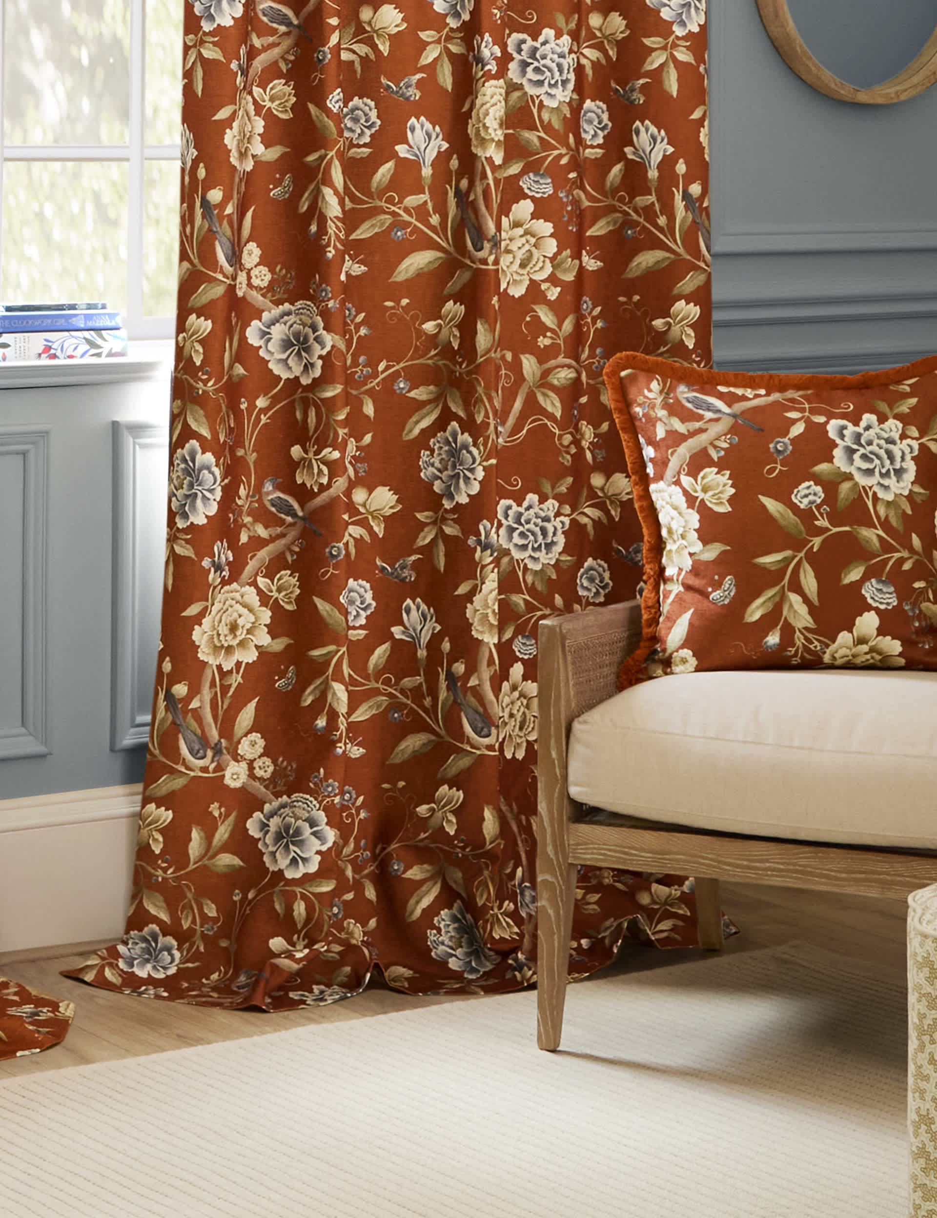 Sanderson Porcelain Garden chenille curtains, UK version