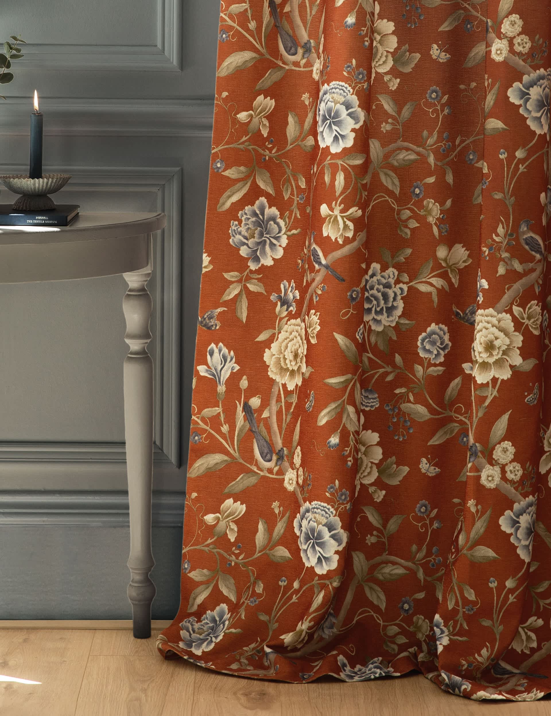 Sanderson Porcelain Garden chenille curtains, UK version