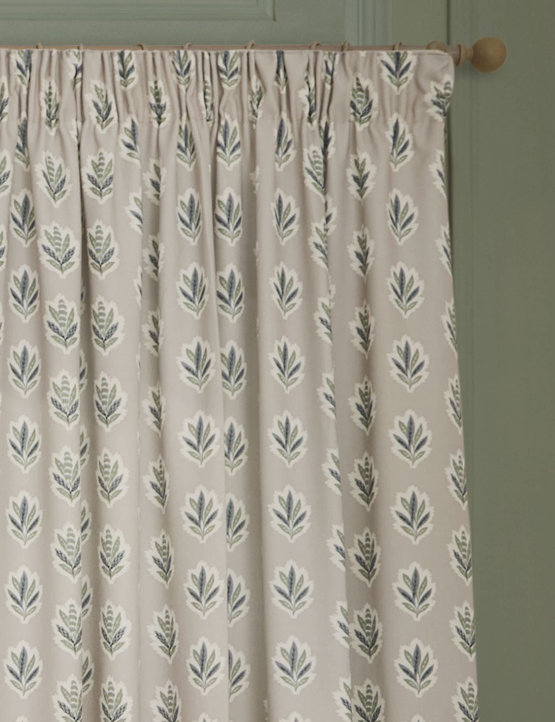Sanderson Sessile Leaf Pencil Pleat curtains, imported from the UK