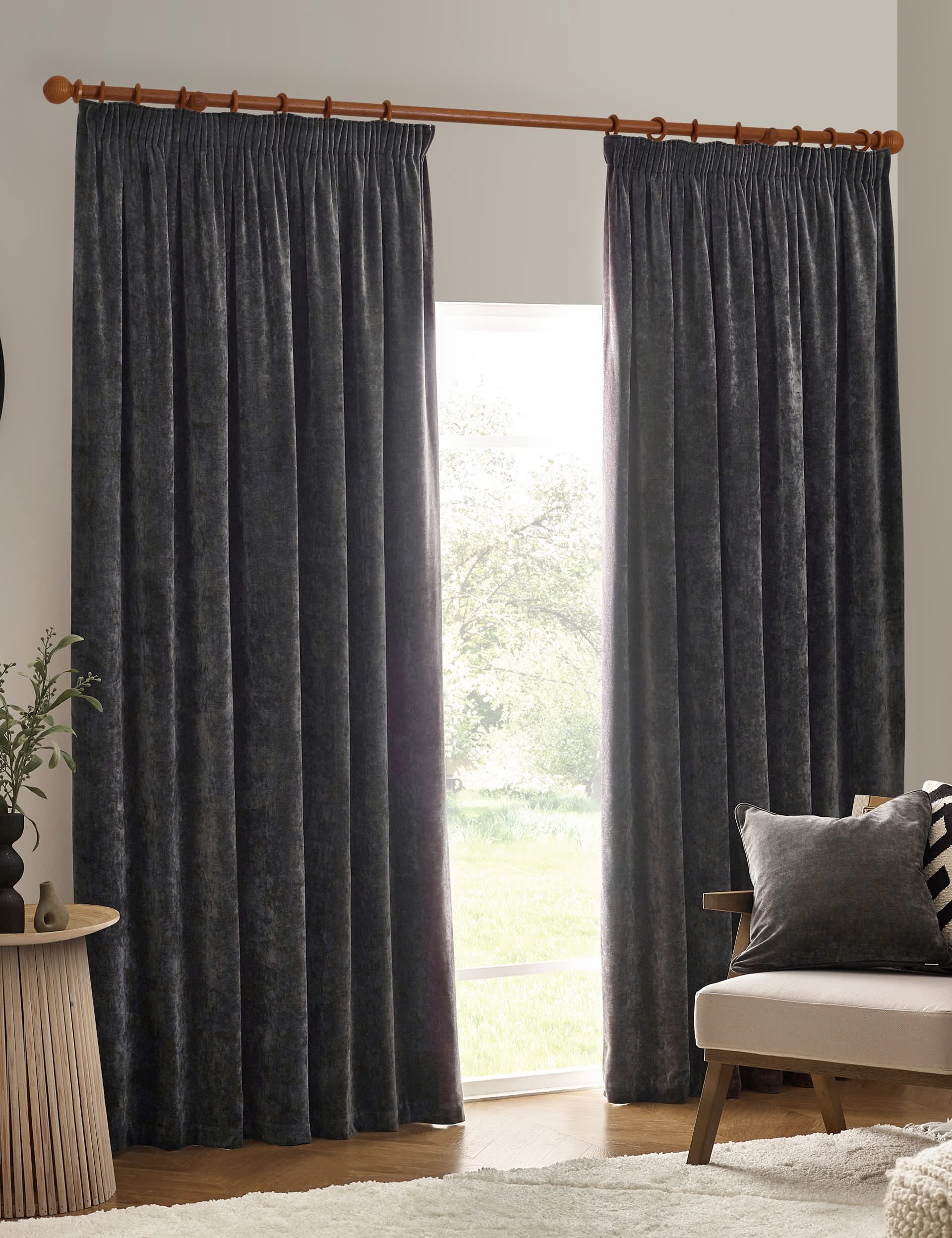 Yard Chenille Blackout Pencil Pleat Curtains, imported from the UK