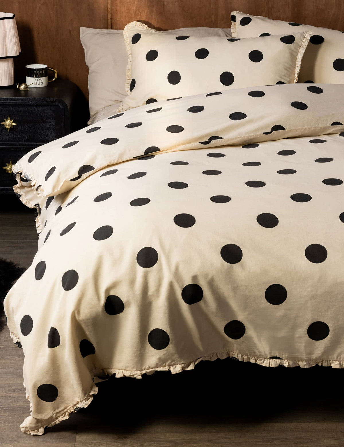 Rockett St George Dot Noir ruffled bedding set - British product