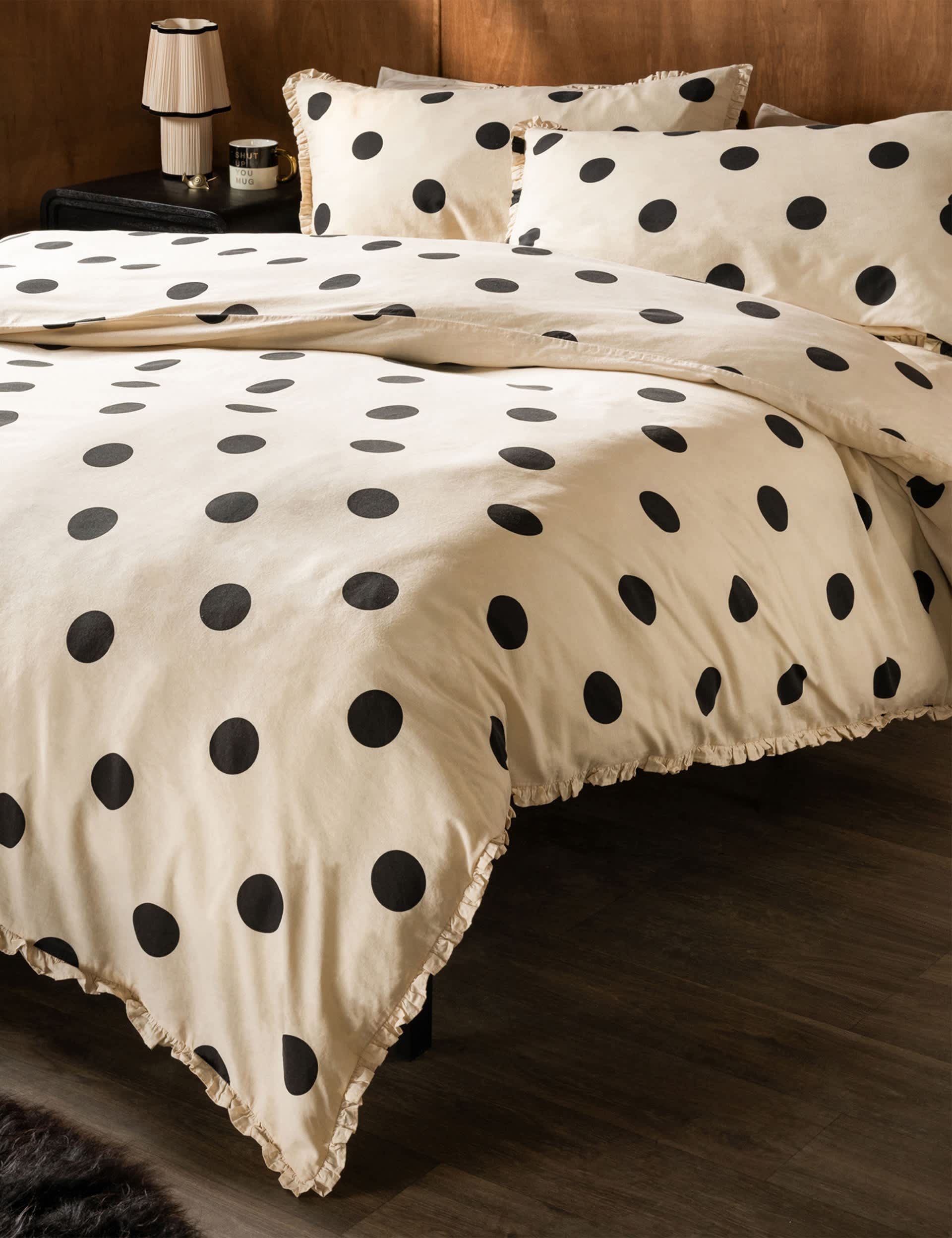 Rockett St George Dot Noir ruffled bedding set - British product