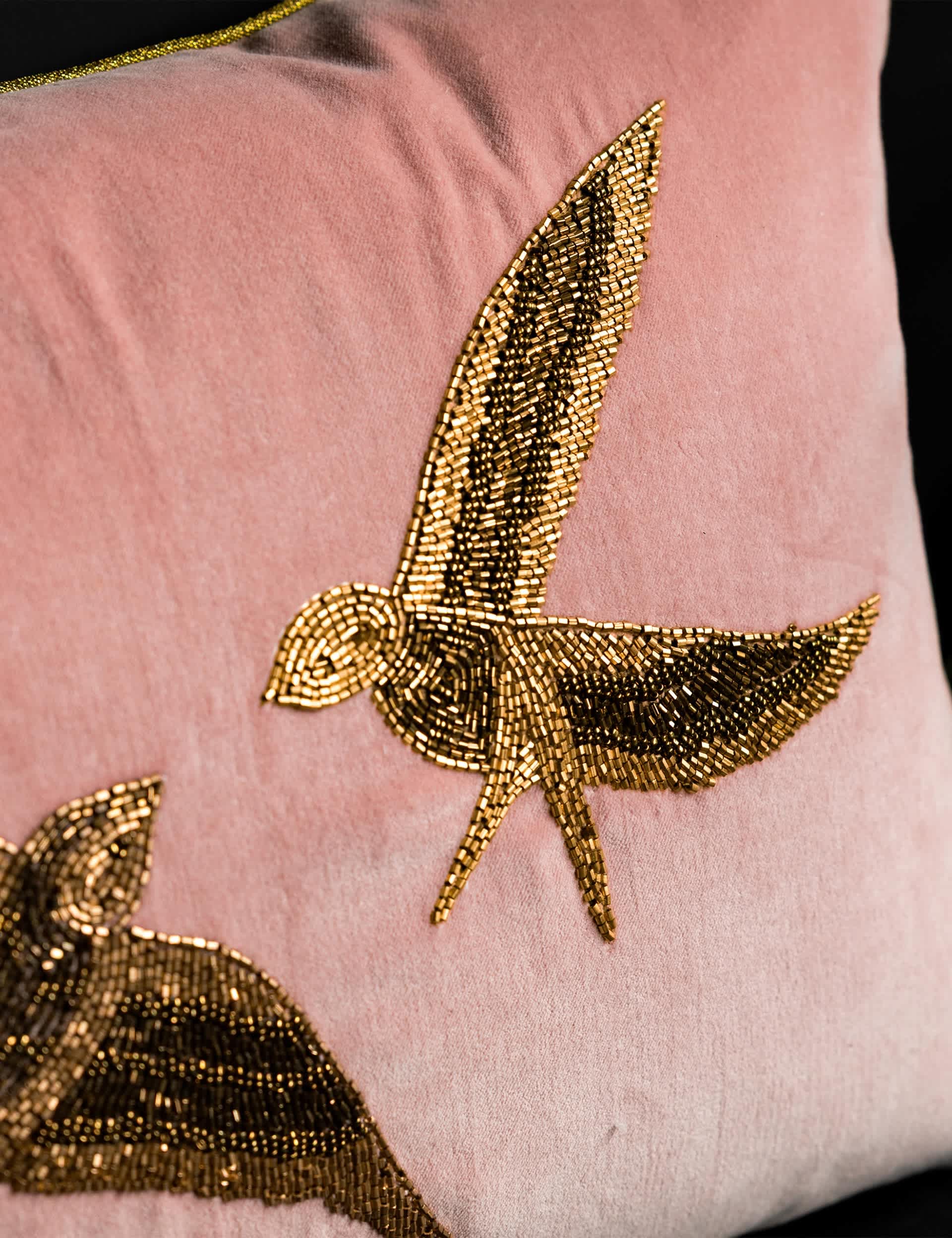 Rockett St George beaded love birds cushion 40cm by 60cm, imported from the UK