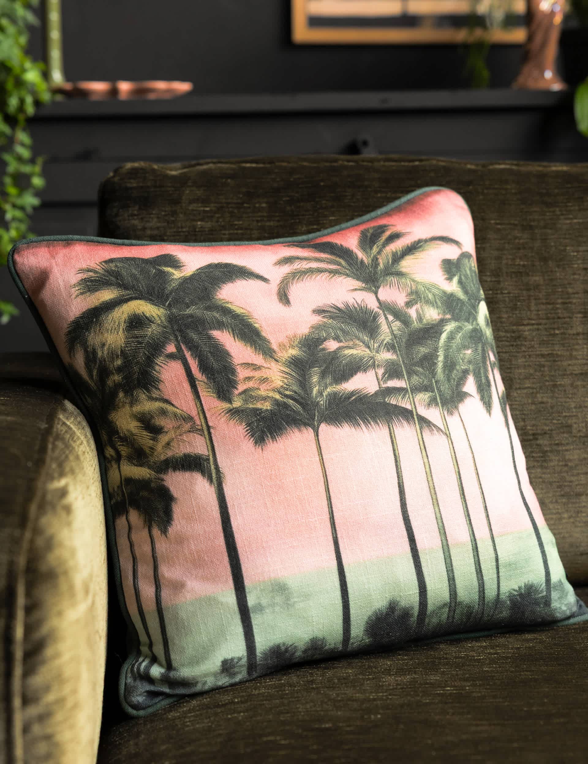 Rockett St George Palm Paradise piped cushion, 45cm, British brand