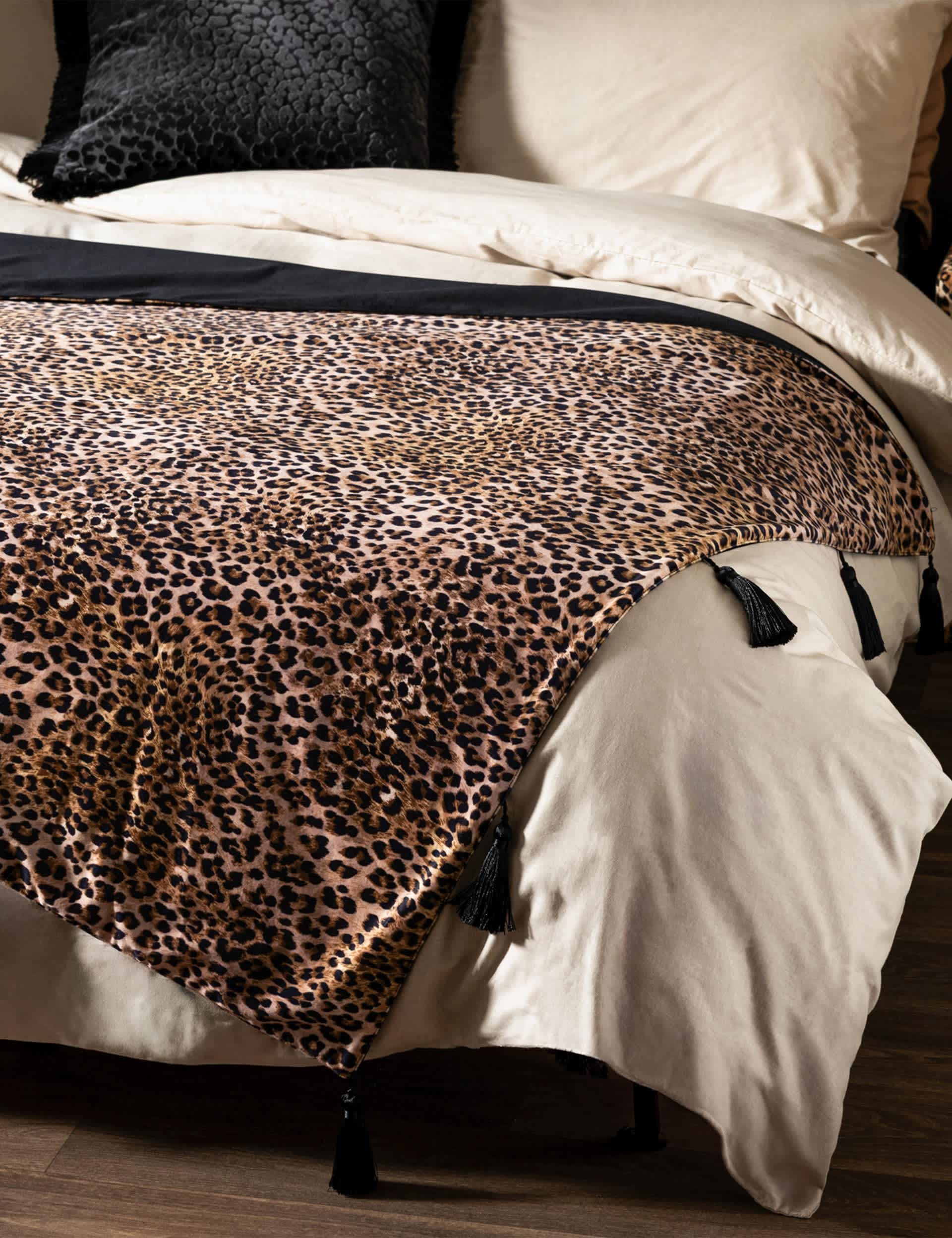 Rockett St George velvet leopard print tasselled throw (British brand)