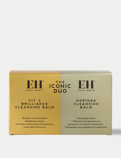 Emma Hardie Das ikonische Duo Moringa und Vit C Reinigungsbalsam Set mit Dual Action Tuch je 50g