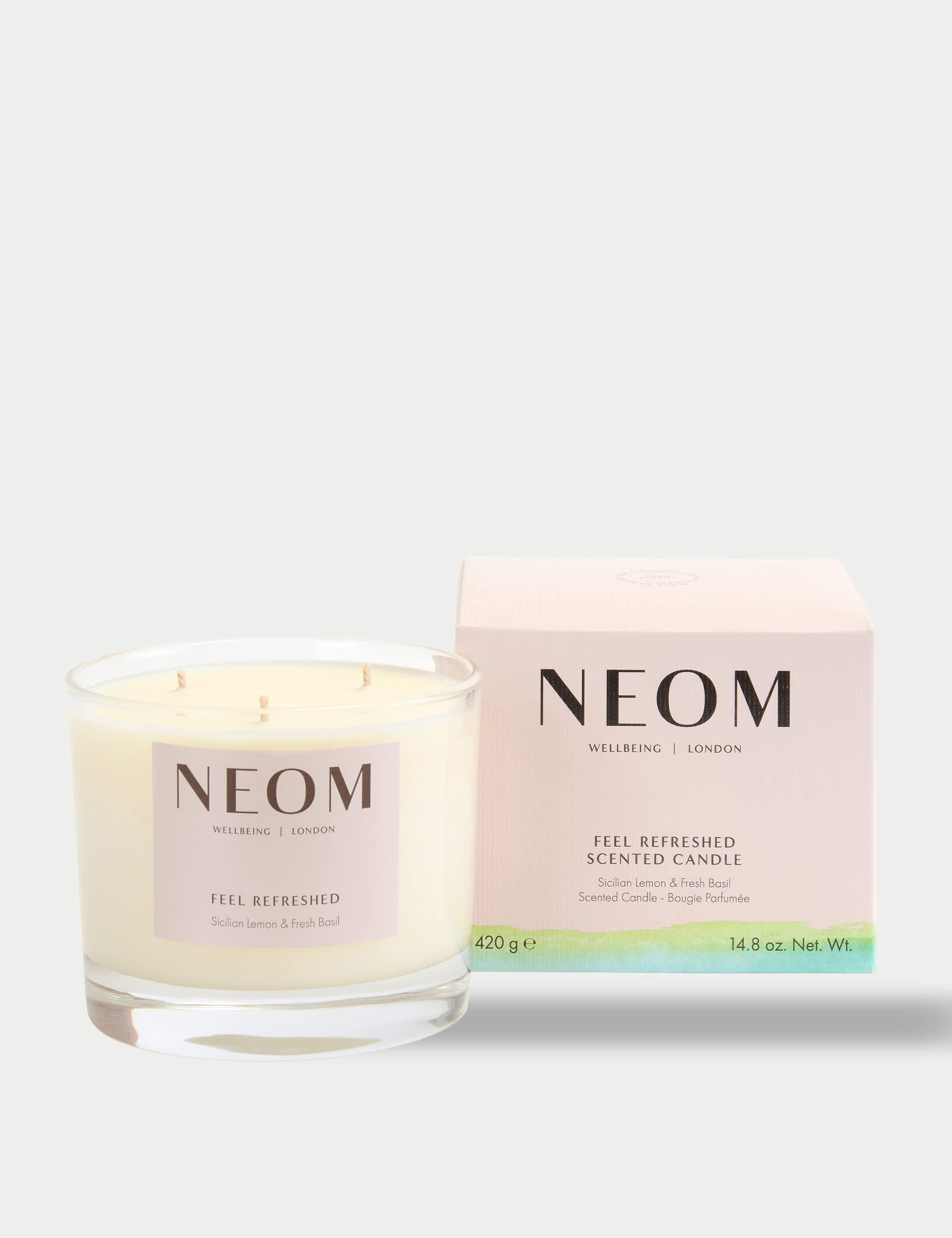NEOM Wellbeing Feel Refreshed 3 wick candle 420g, imported from the UK