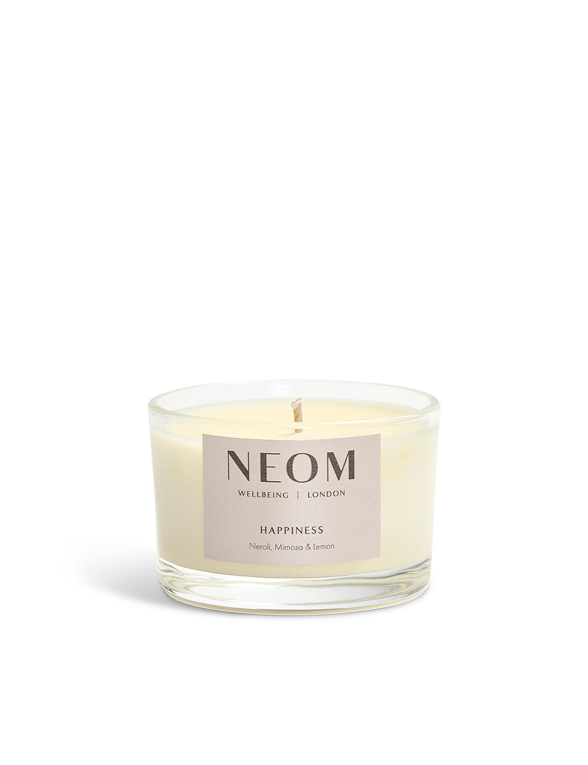 NEOM Wellbeing Happiness Travel Candle 75g - British product