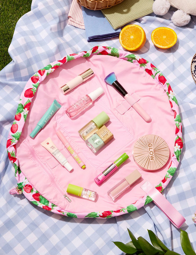 The Flat Lay Co. Drawstring Makeup Bag in Summer Strawberries