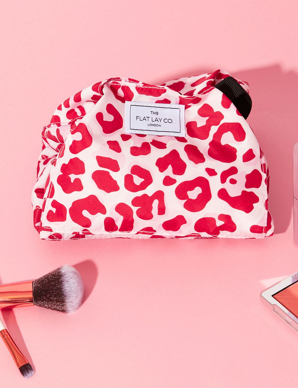 Open Flat Makeup Bag In Pink Leopard GOODS M&S   