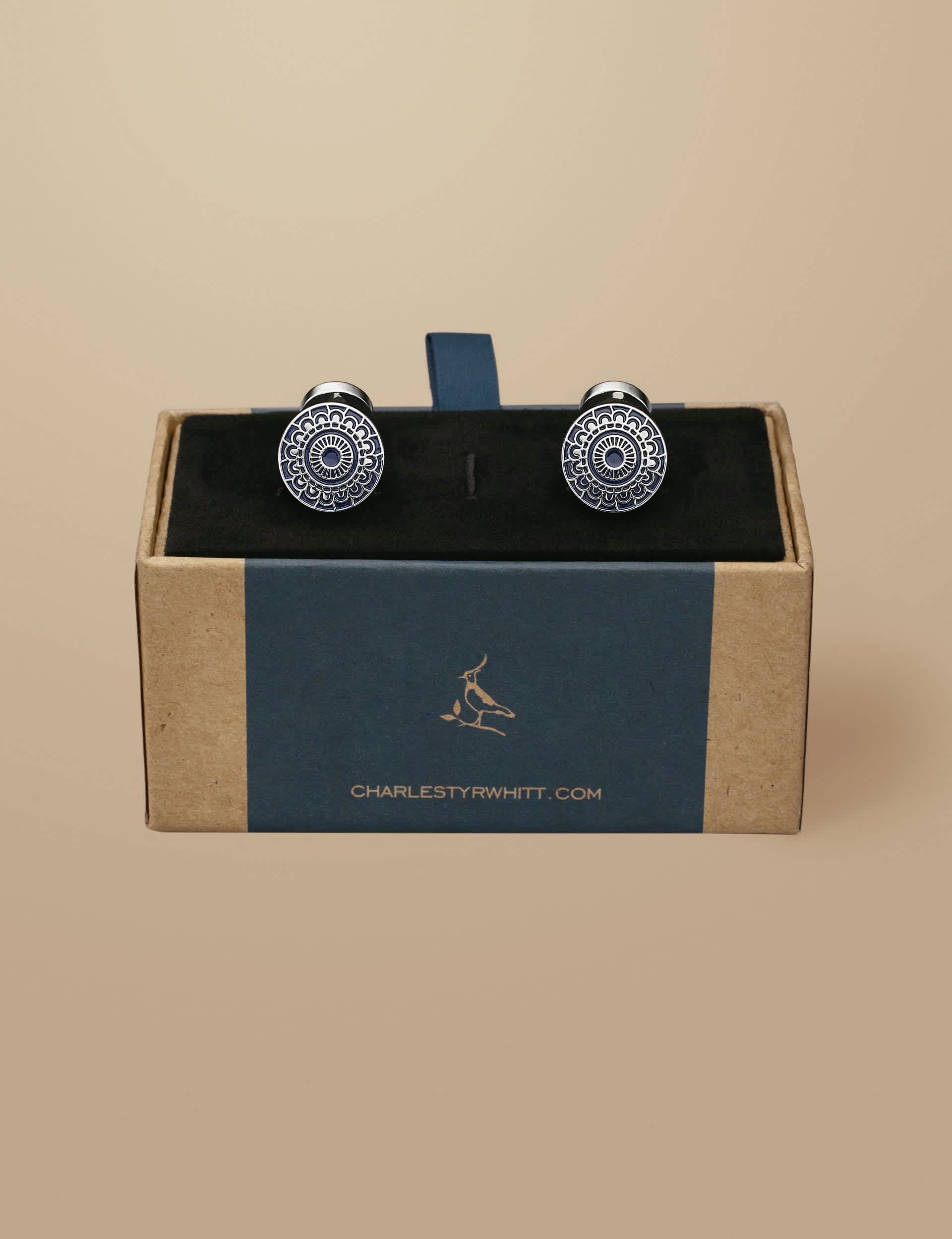 Charles Tyrwhitt floral enamel round cufflinks - British product