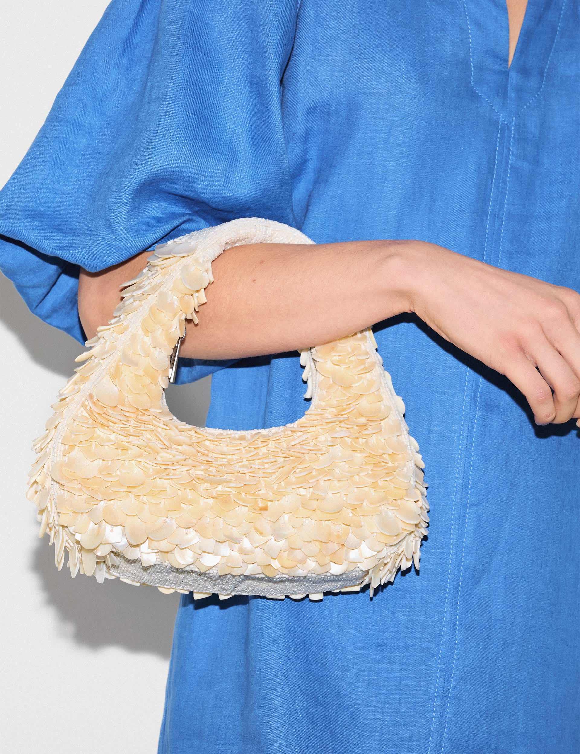 Jigsaw mini shell embellished grab bag, imported from the UK