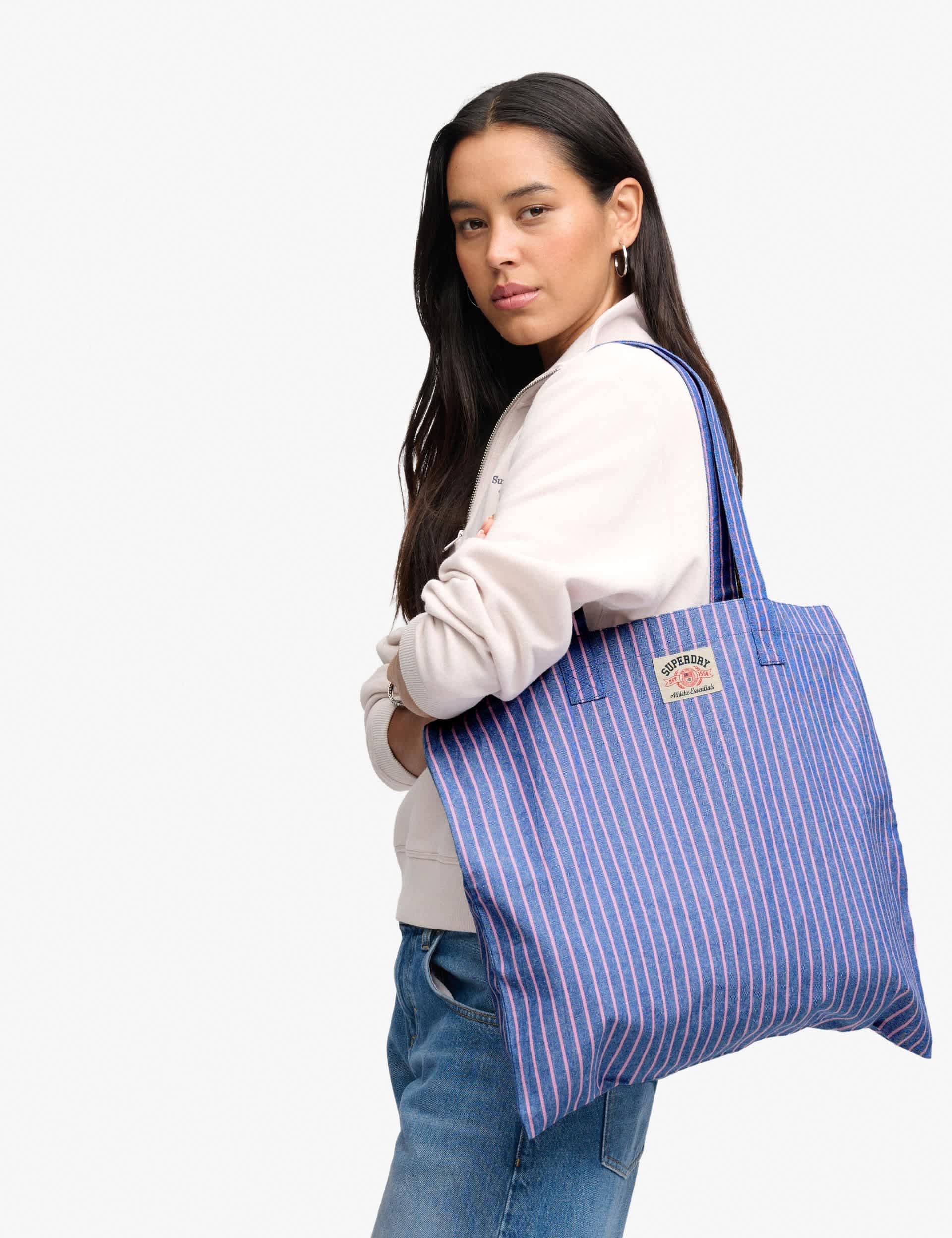 Superdry striped top handle tote bag, imported from the UK