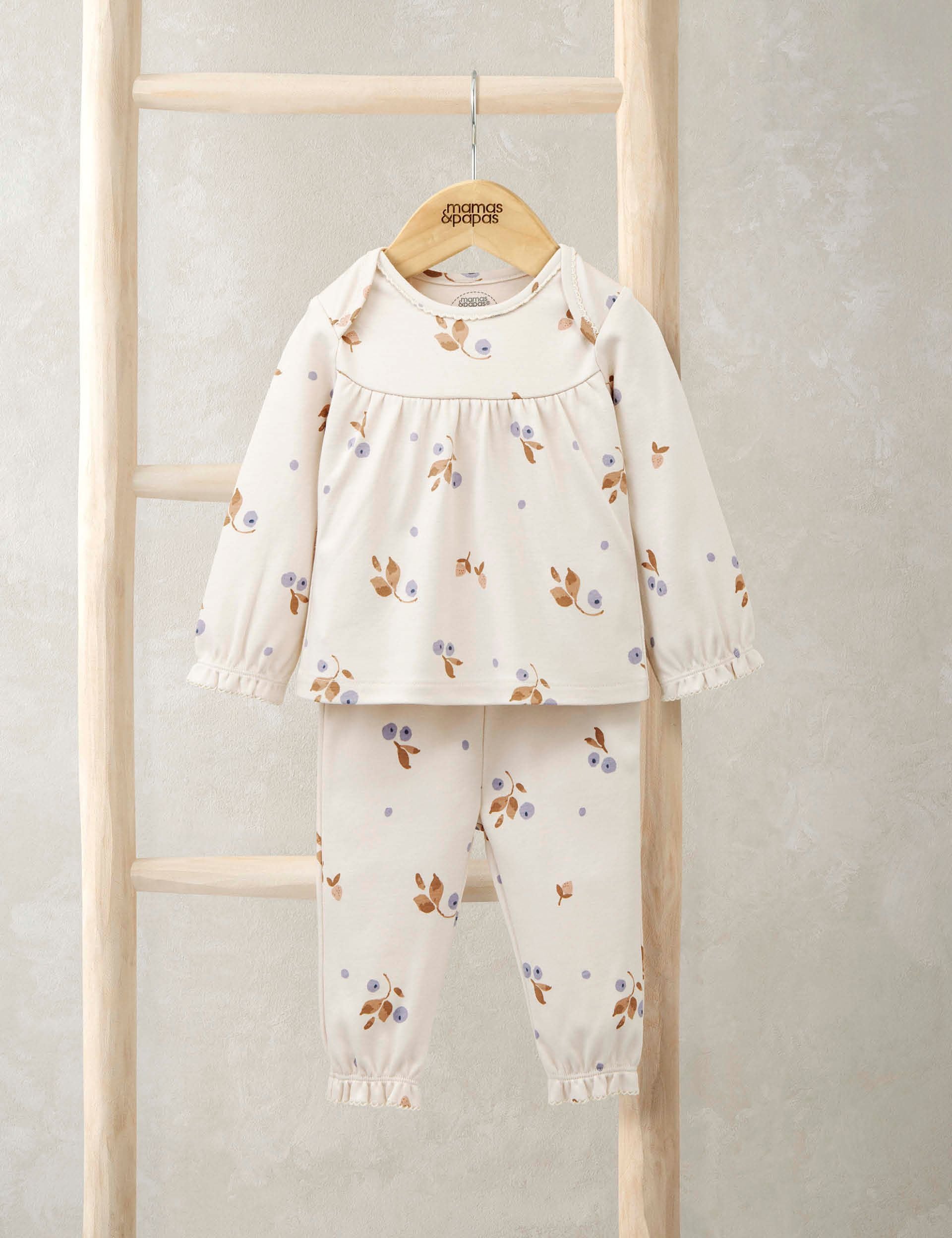 Pyjama en coton pur Mamas & Papas à motif baies 3-36 mois, importé du Royaume-Uni