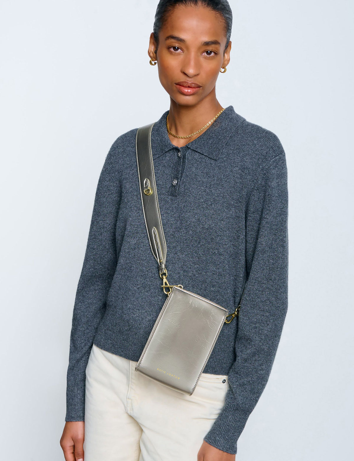 Katie Loxton cross body bag metallic faux leather (British brand)