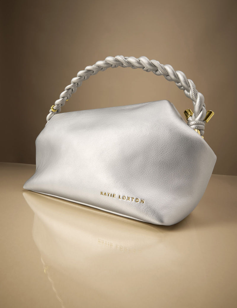 Katie Loxton faux leather braided handle bag metallic, imported from the UK