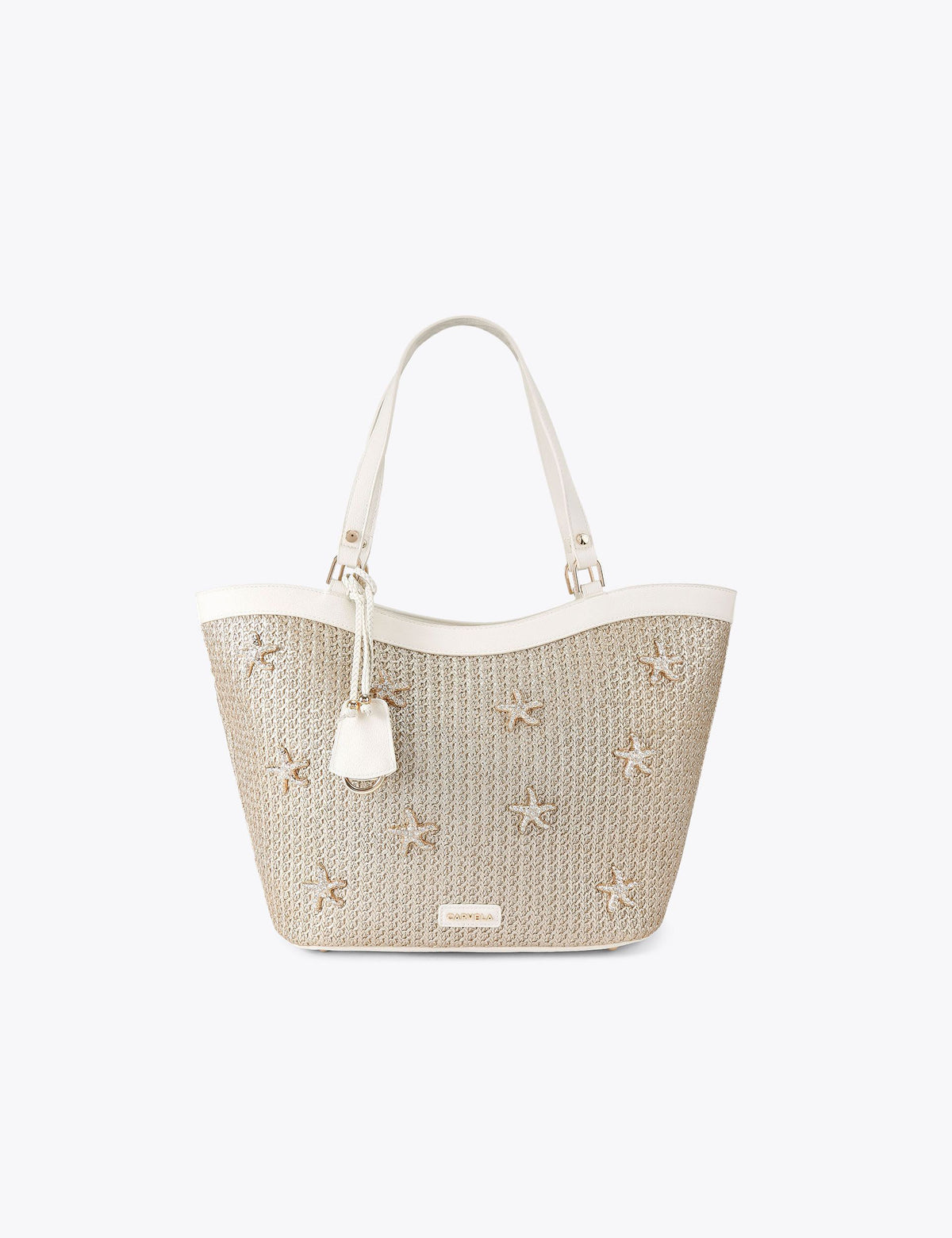 Carvela metallic starfish raffia tote bag, imported from the UK
