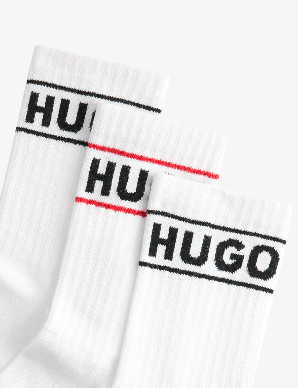 Lot de 3 chaussettes mi-haut HUGO en coton majoritaire avec logo côtelé