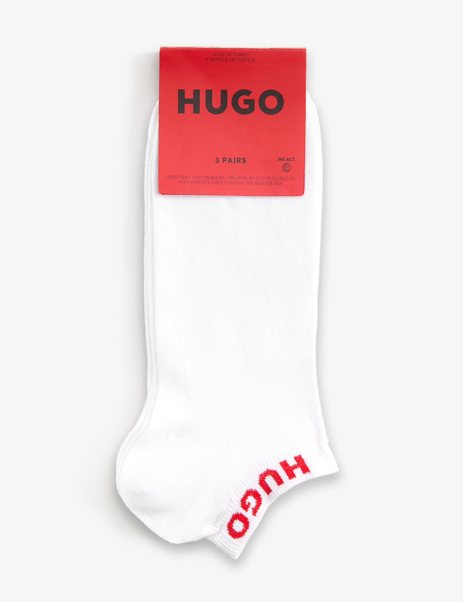 HUGO logo cotton rich trainer socks 3 pack (British brand)