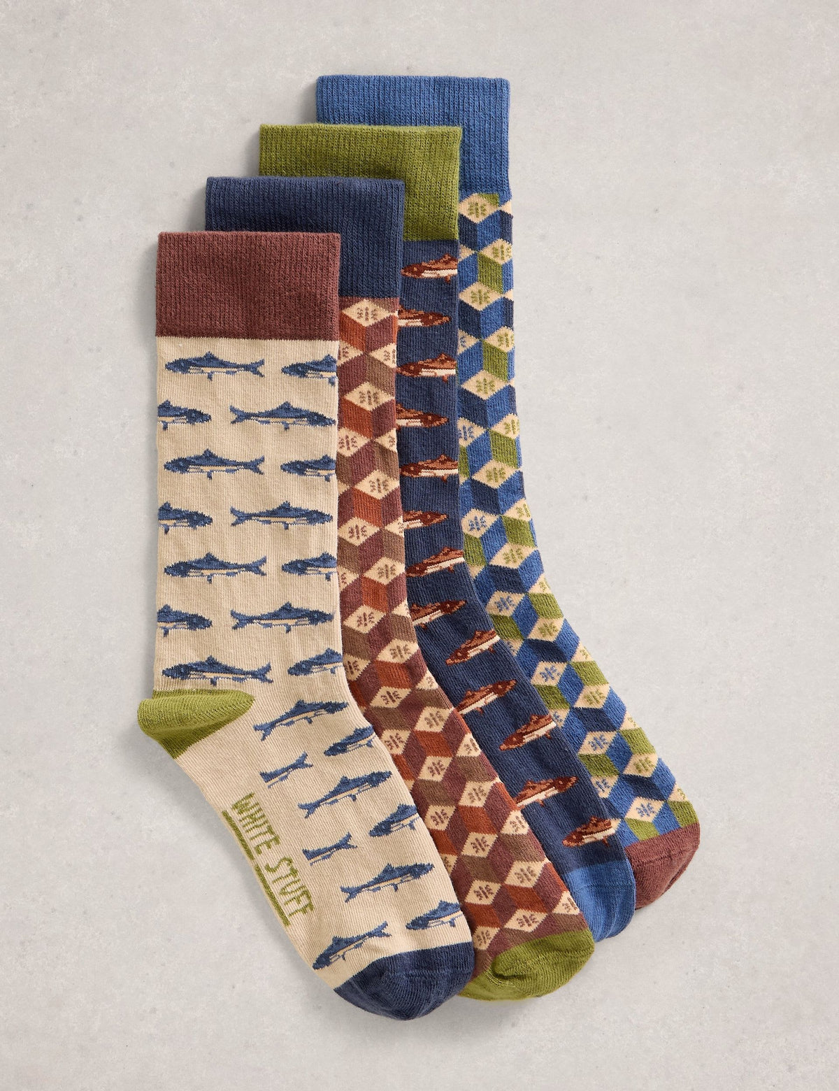 White Stuff cotton rich fish pattern socks 4 pack, UK version