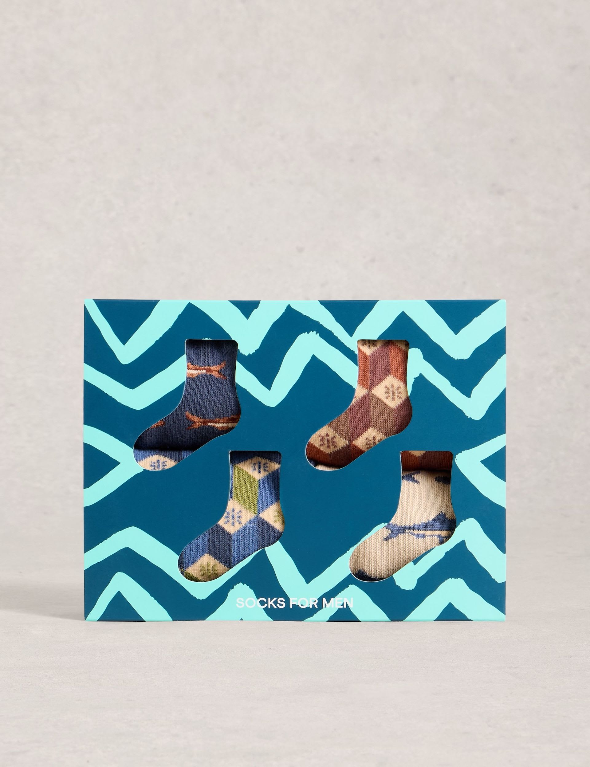 White Stuff cotton rich fish pattern socks 4 pack, UK version