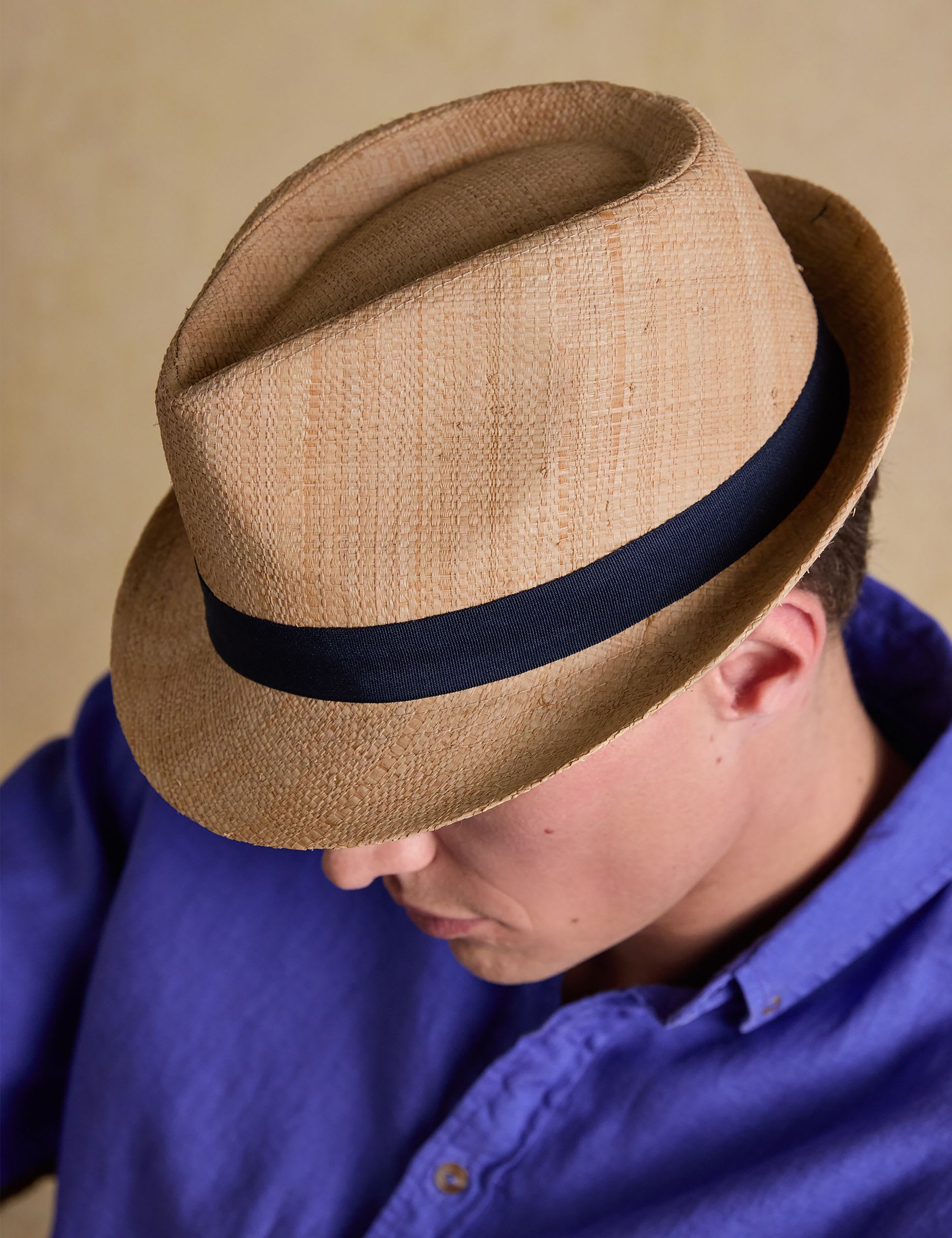 Joules straw trilby raffia hat with woven texture - British product