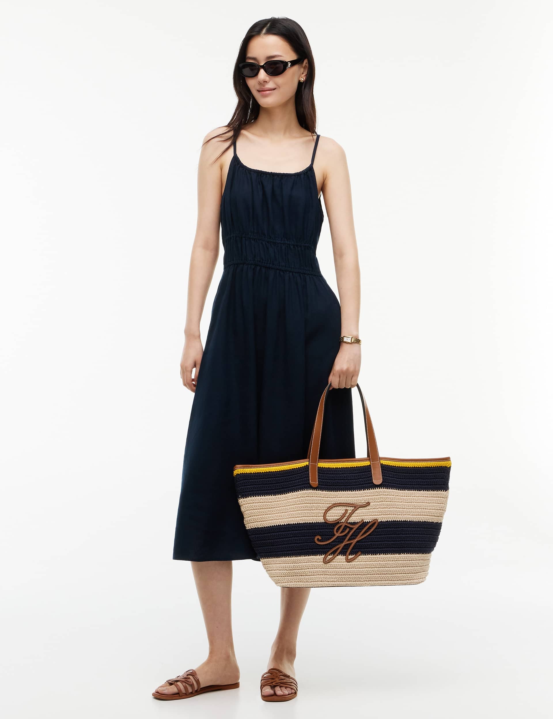 Tommy Hilfiger pure cotton striped tote bag, imported from the UK