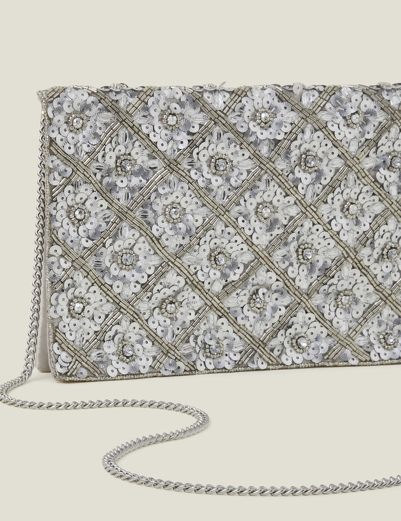 Beaded Sequin Chain Strap Clutch Bag