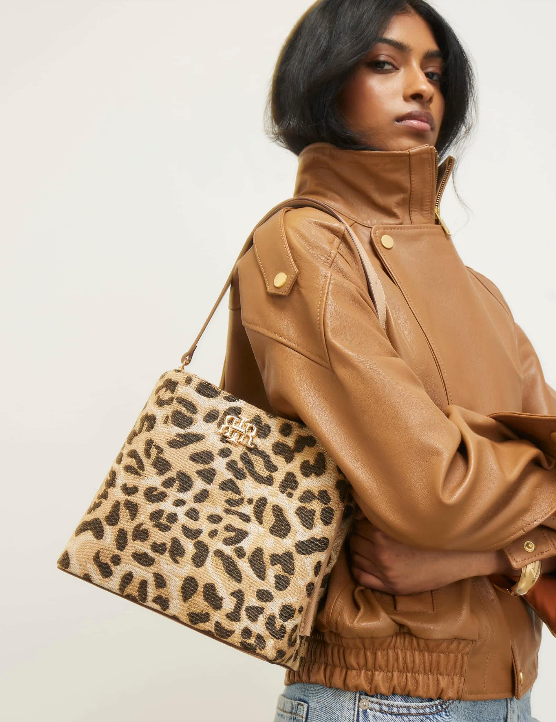 River Island top handle animal print bucket bag, UK version