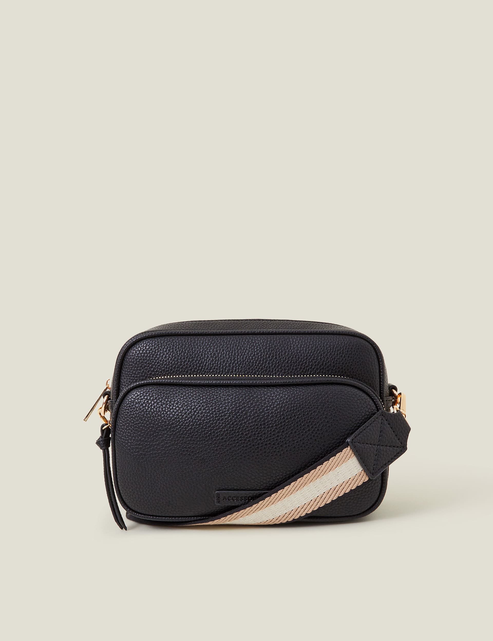 Accessorize faux leather double zip cross body camera bag - British product