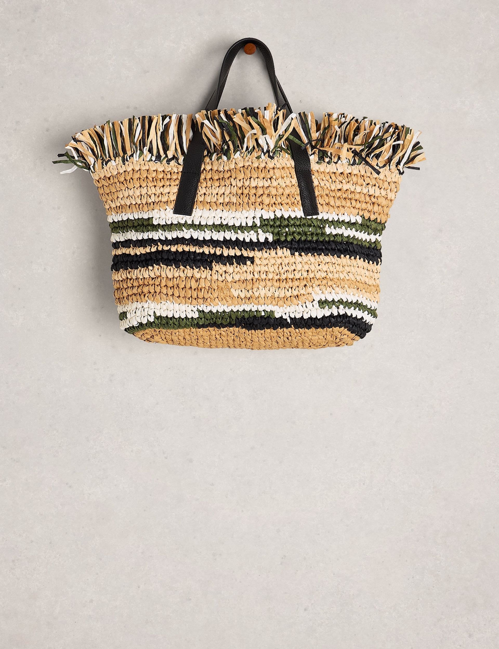 White Stuff crochet tote bag with paper outer and cotton lining (British brand)