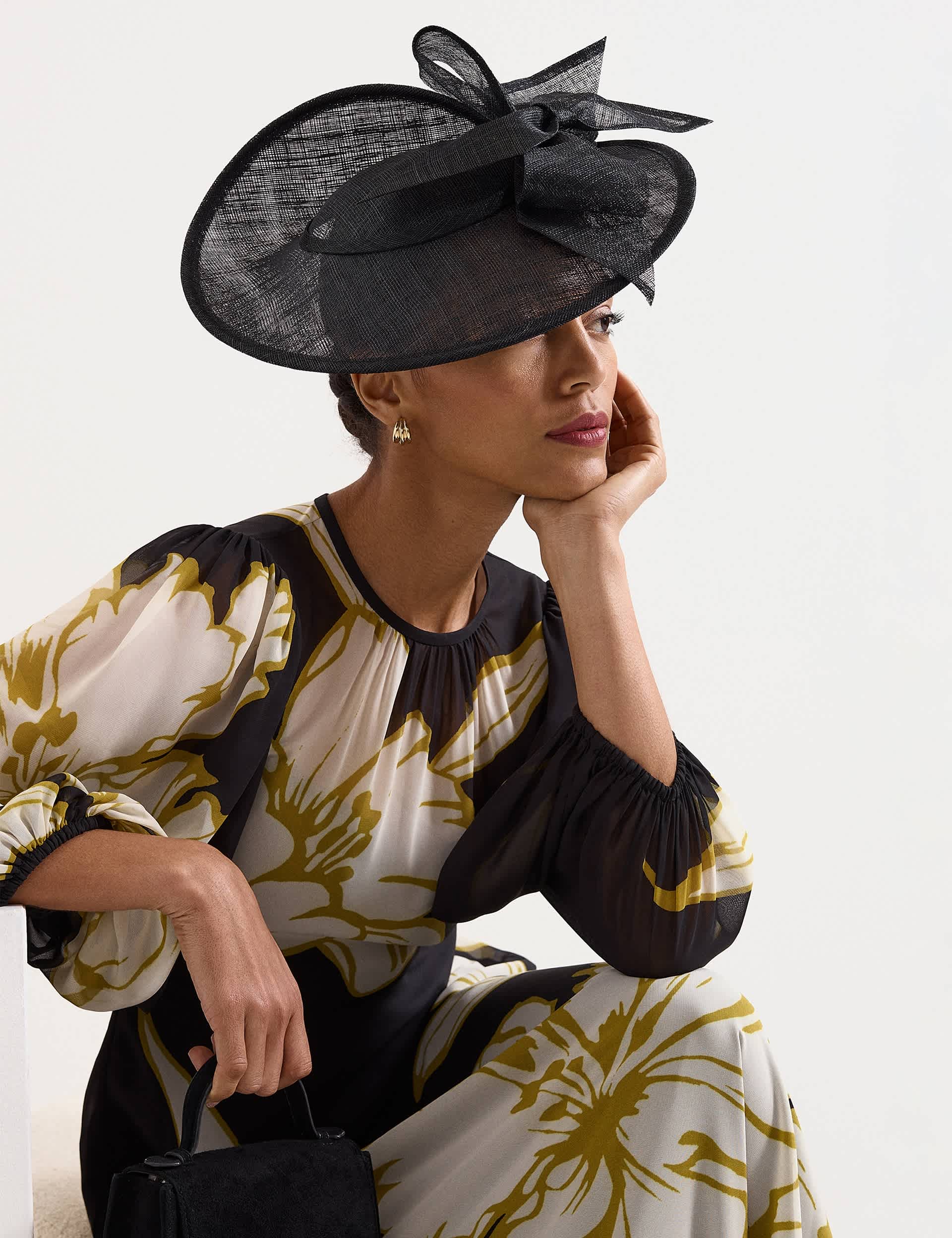 Phase Eight large bow fascinator in navy (British brand)