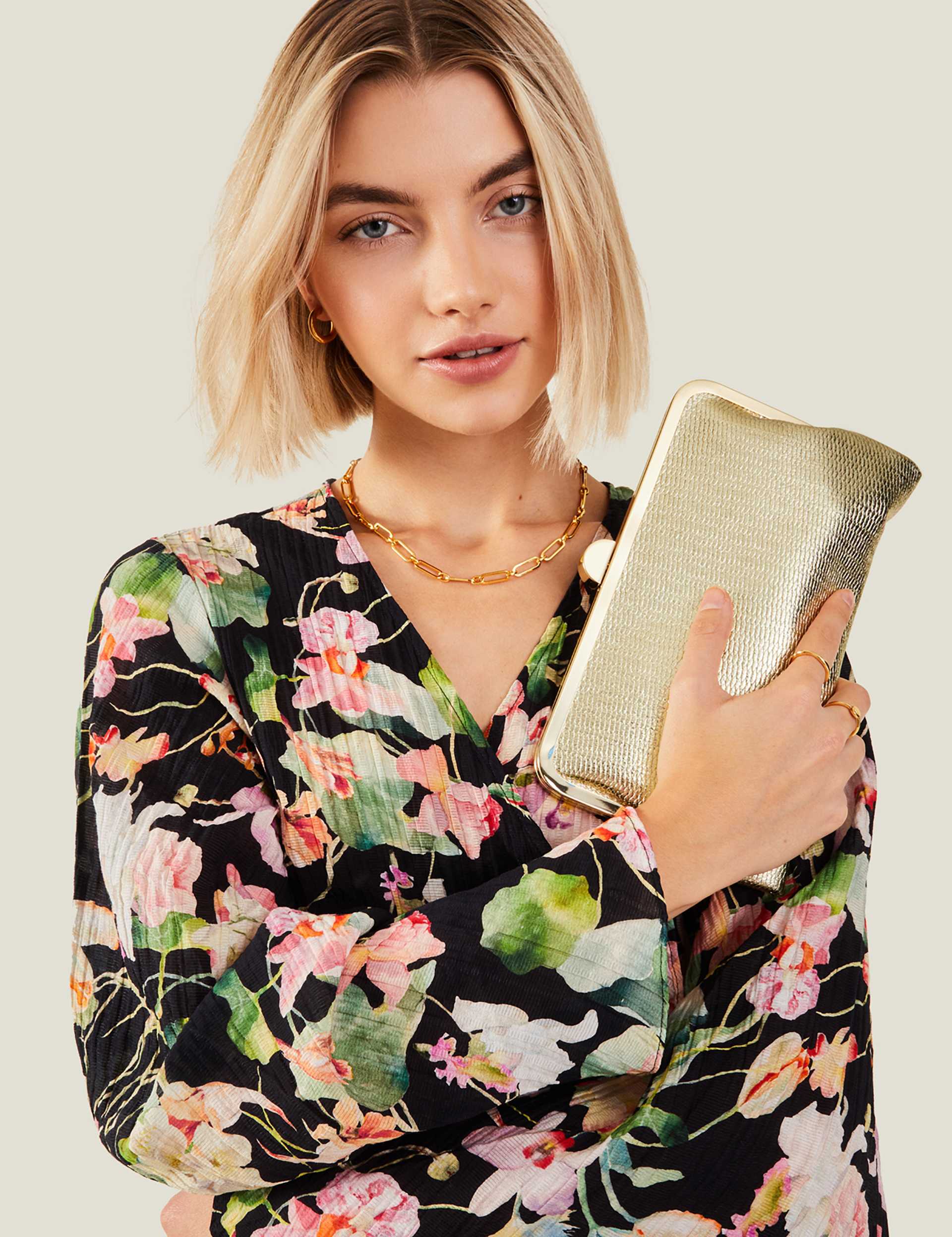 Accessorize Metallic Chain Strap Clutch Bag