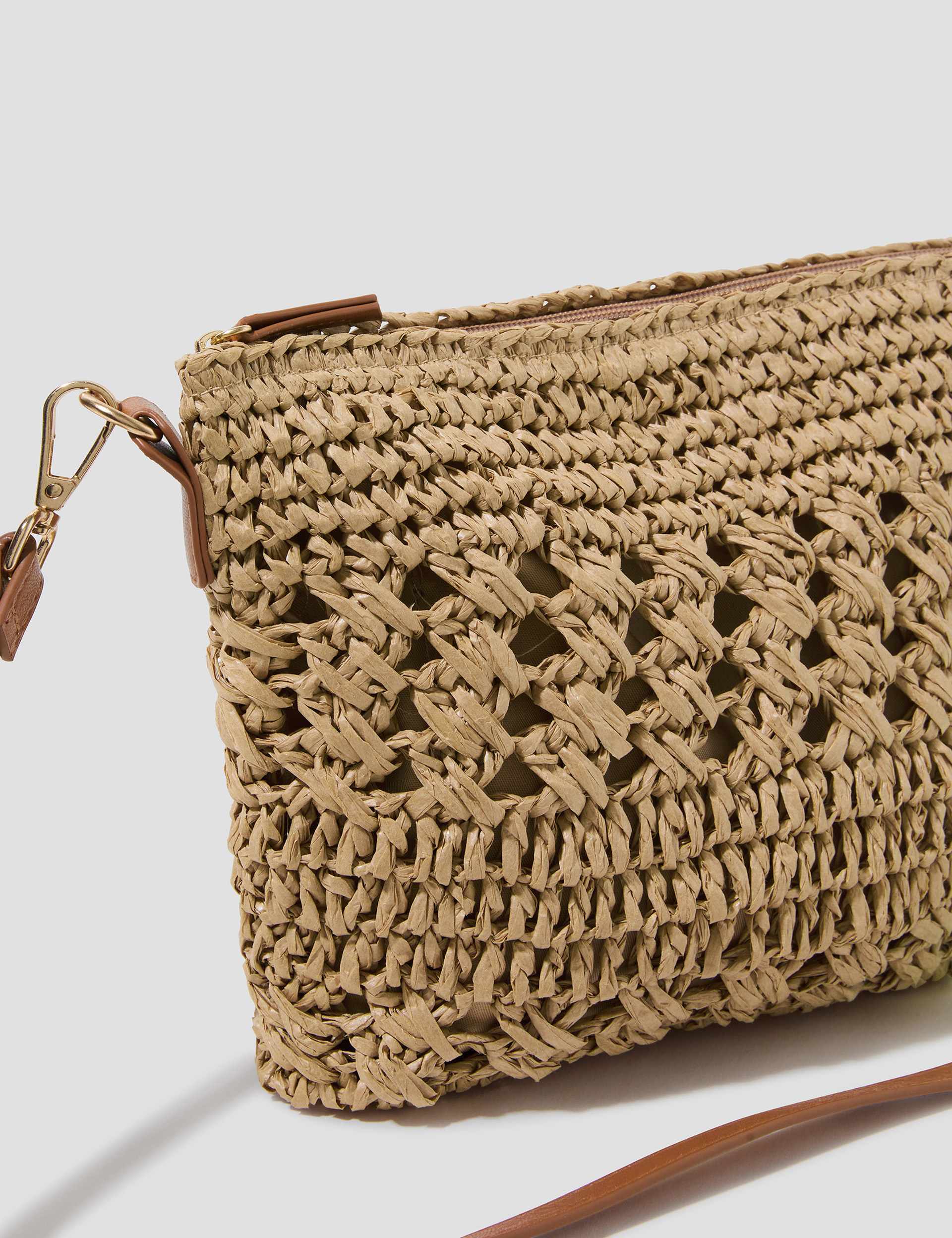 Monsoon knitted tote bag raffia texture, UK version