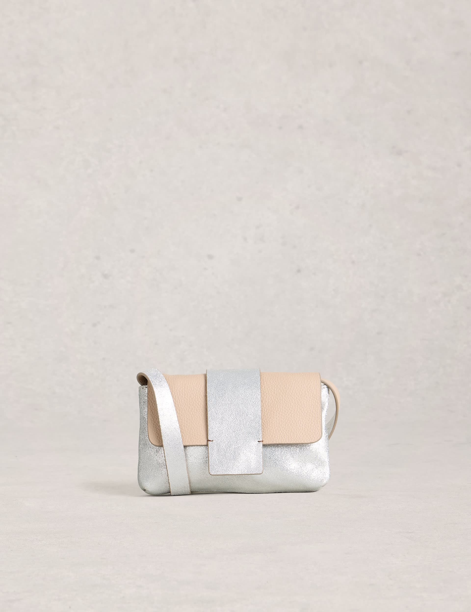 White Stuff leather metallic cross body bag, imported from the UK