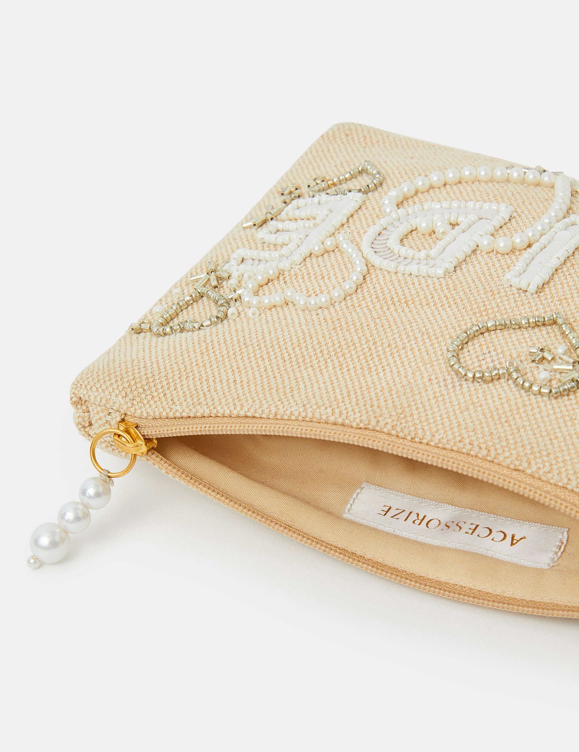 Accessorize embellished jute pouch (British brand)