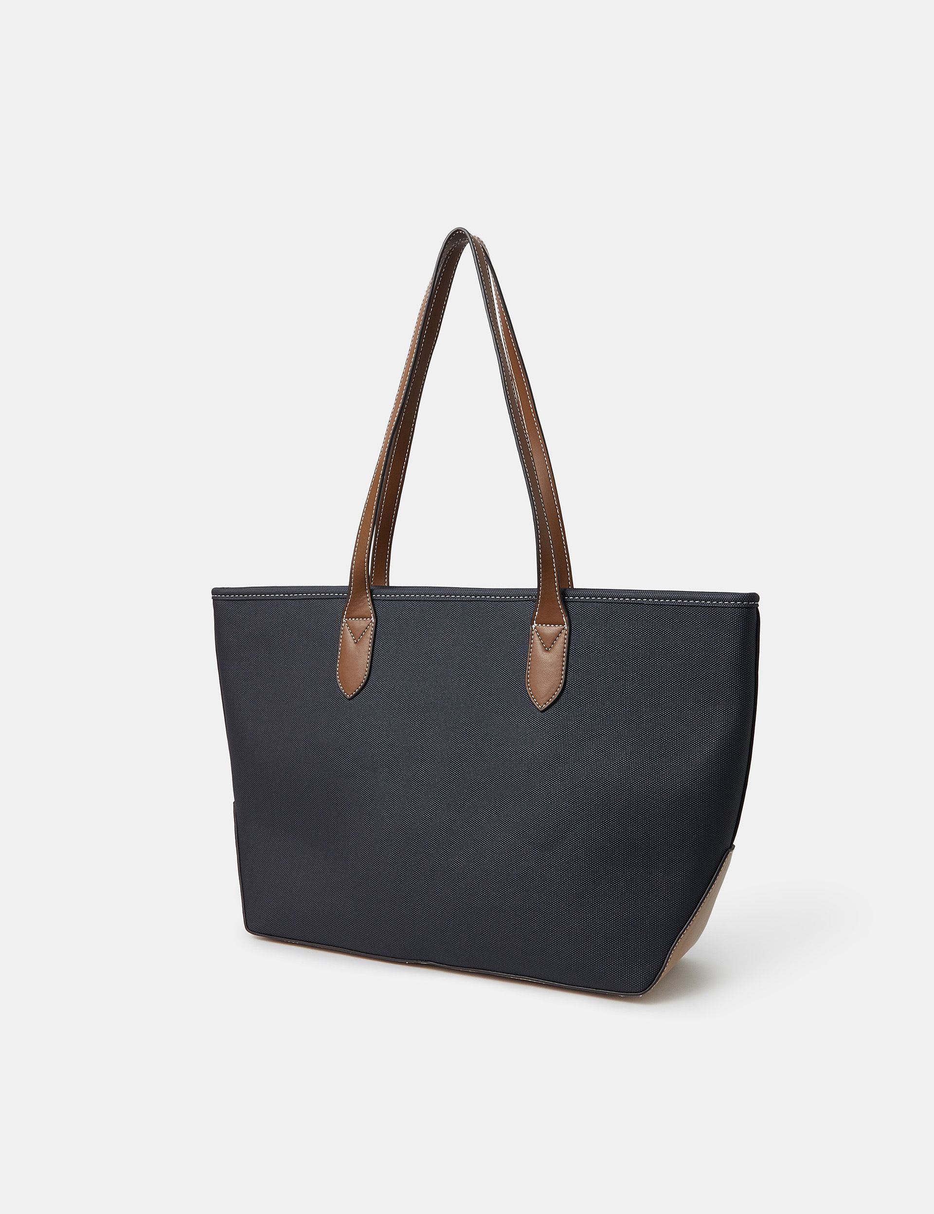 Accessorize textured zip top tote bag with contrast handles, imported from the UK
