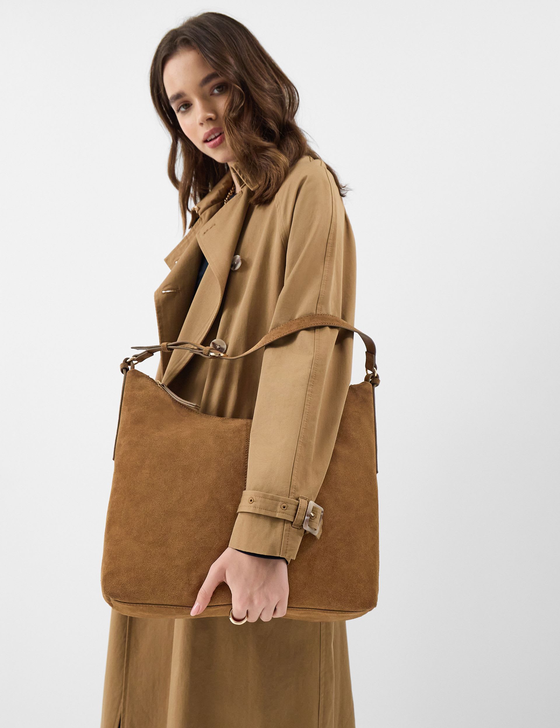 Accessorize suede shoulder bag with buckle strap (British brand)
