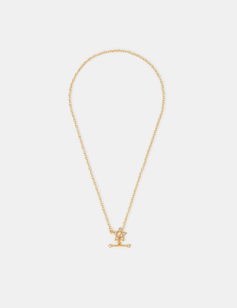 Accessorize 14ct gold plated T bar necklace with cubic zirconia (British brand)