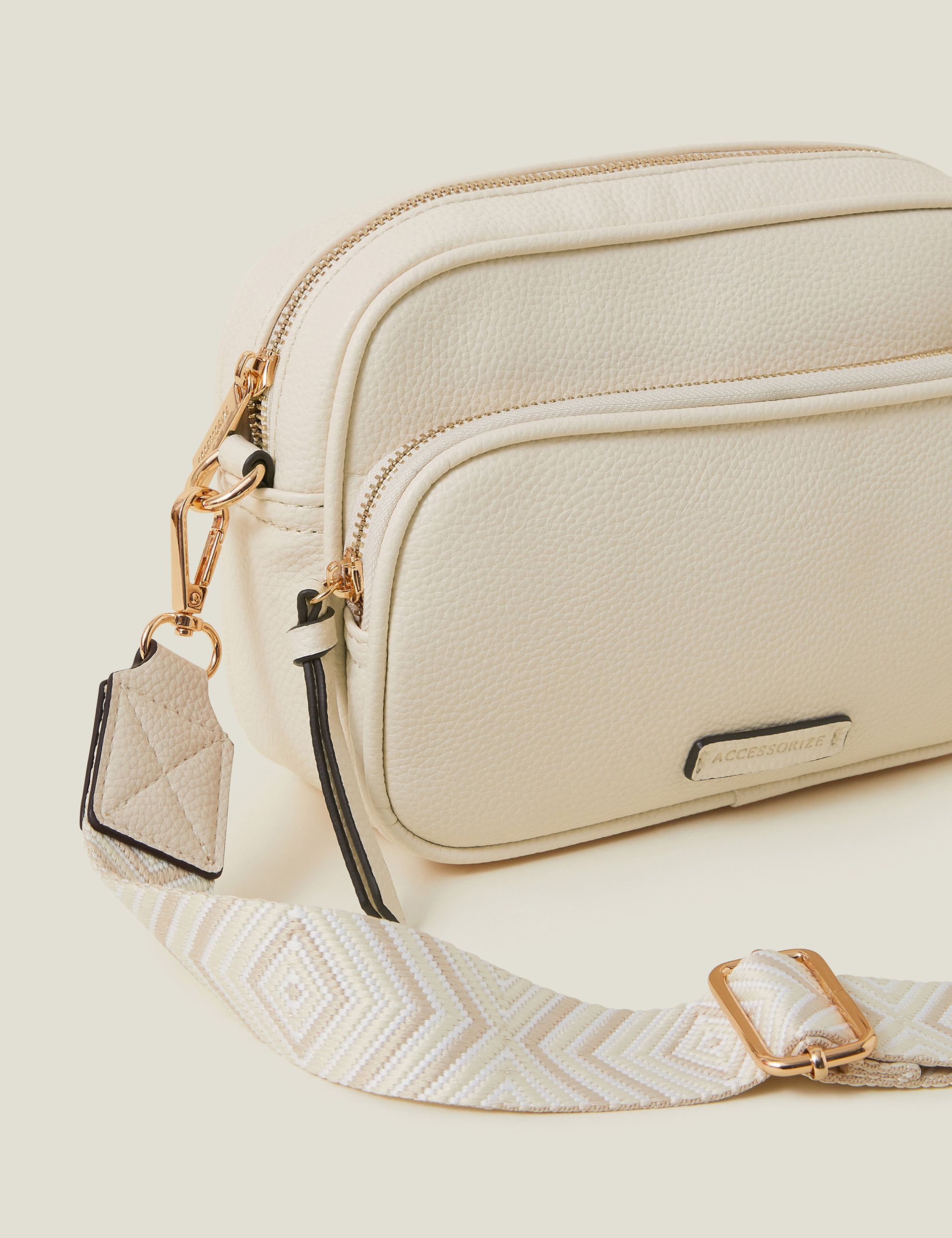 Accessorize faux leather double zip cross body camera bag - British product
