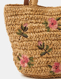 Accessorize natural raffia grab bag with floral embroidery (British brand)