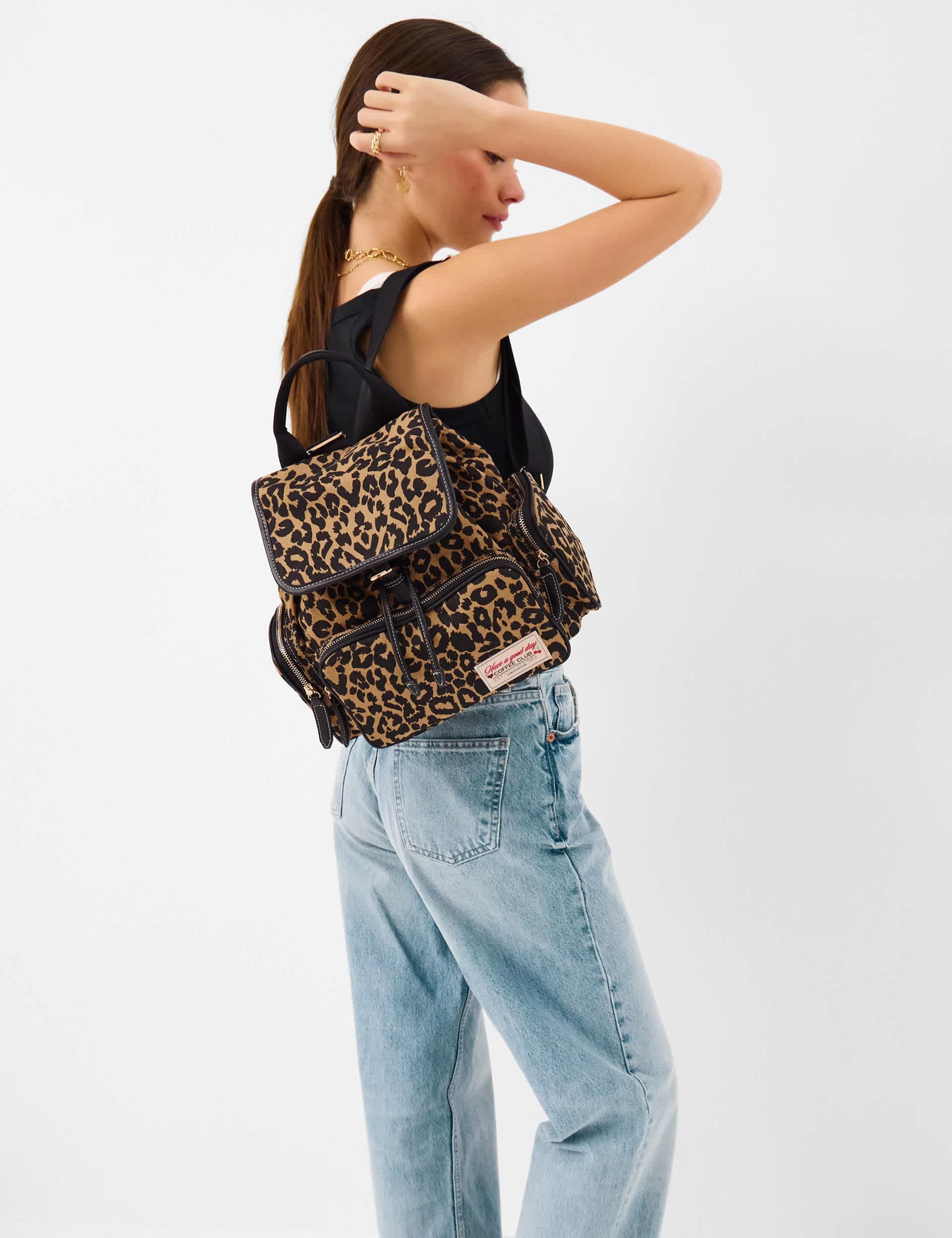 Accessorize leopard print canvas backpack, imported from the UK