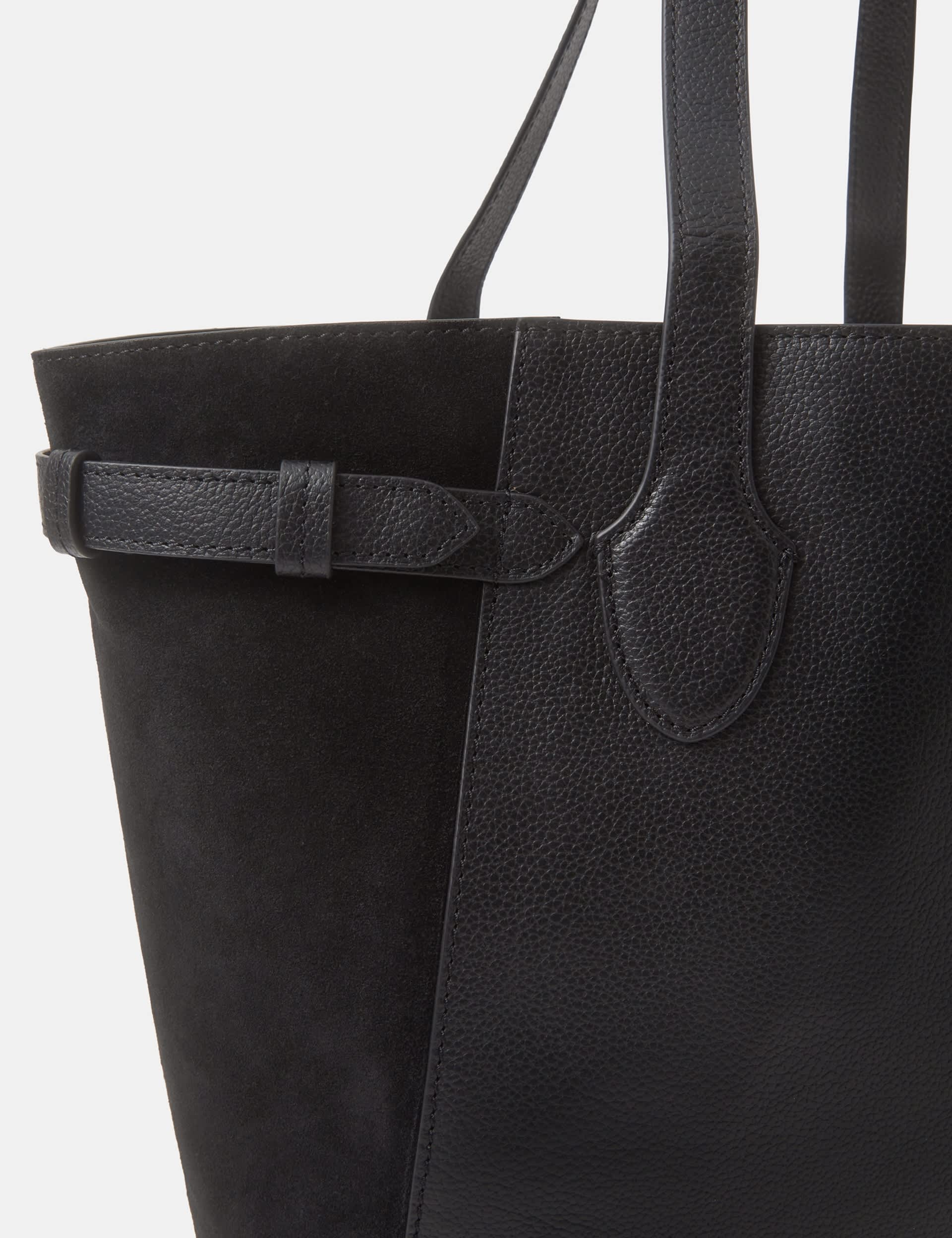 Accessorize leather tote bag with suede side panels and adjustable size (British brand)