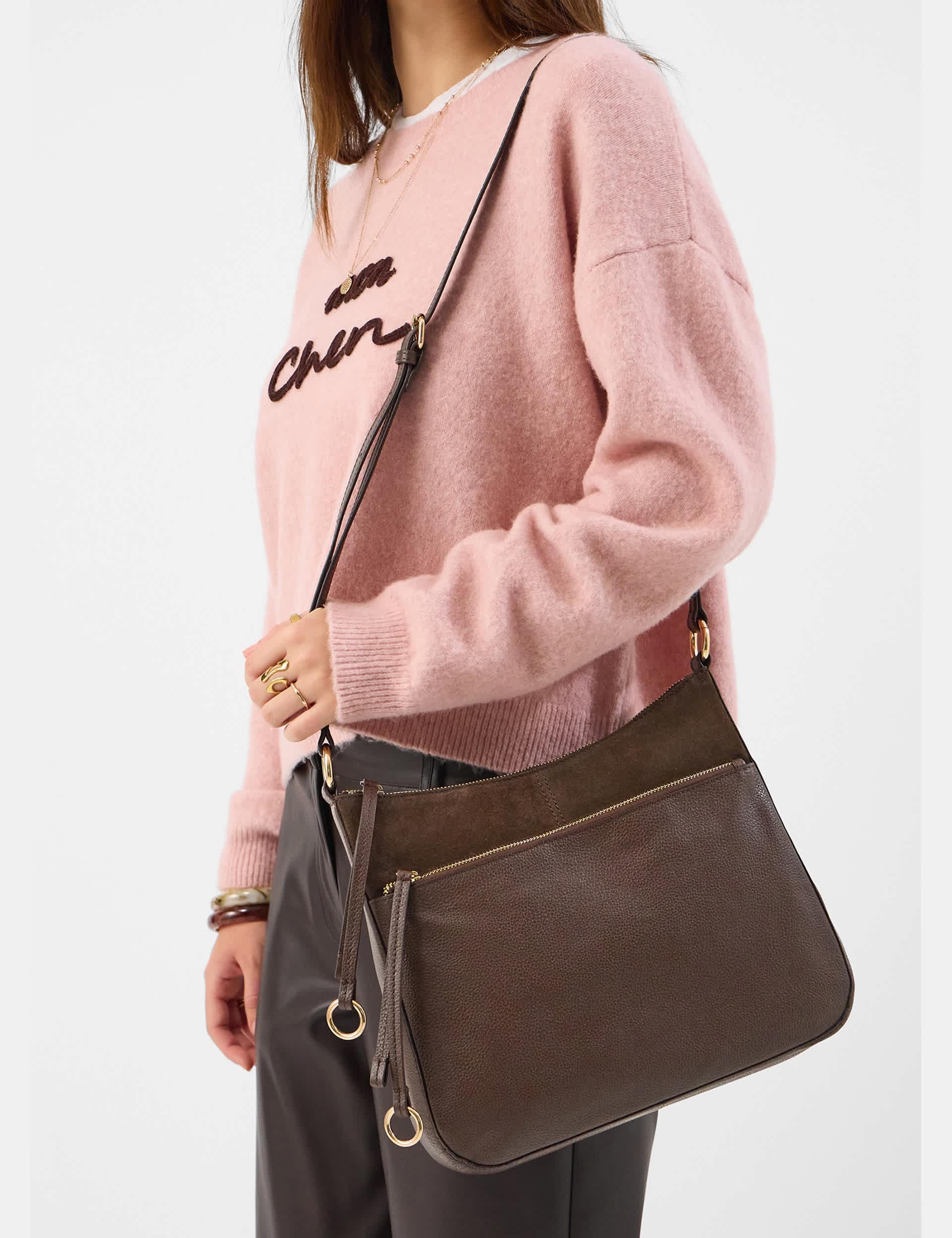 Accessorize leather curved messenger bag with suede, UK version
